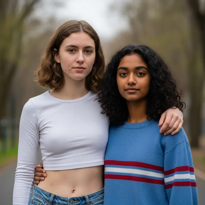 Indian Girls with Varied Features Standing in Contrast Indian Girls with Varied Features Standing in Contrast