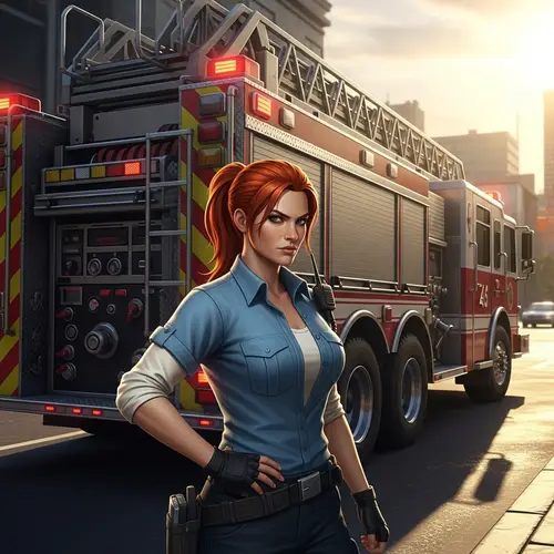 GTA Style Firefighter Woman with Rescue Truck