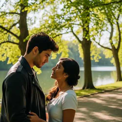 Multicultural Love Story in Serene Park Setting