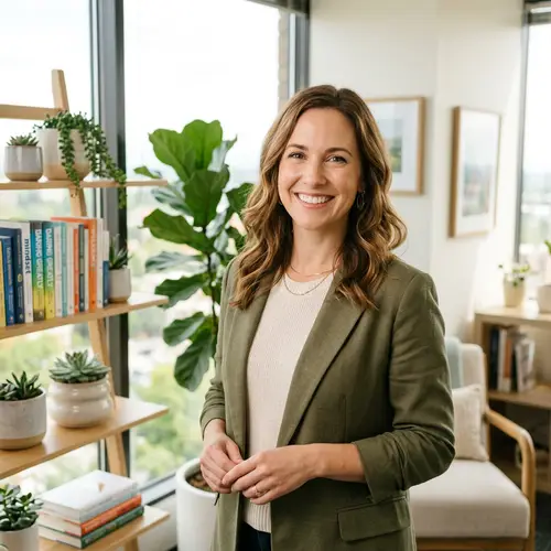 Inspirational Life Coach Headshot in Modern Office