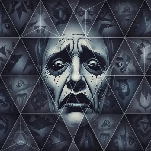 Geometric Tessellated Triangle Design with Haunting Facial Expression