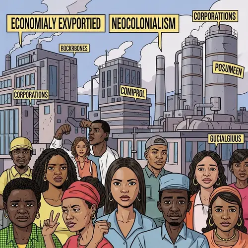 Neocolonialism Illustrated: Comic-style Scene of Economic Exploitation