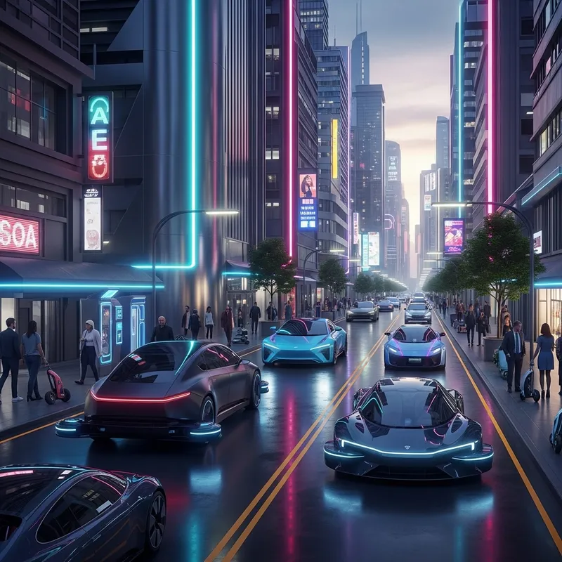 Electric Vehicles in a Futuristic Cityscape