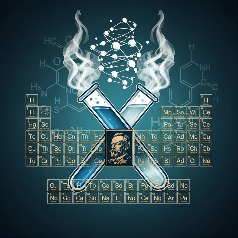 Mendeleev's Periodic Table Logo Design with Chemistry Elements