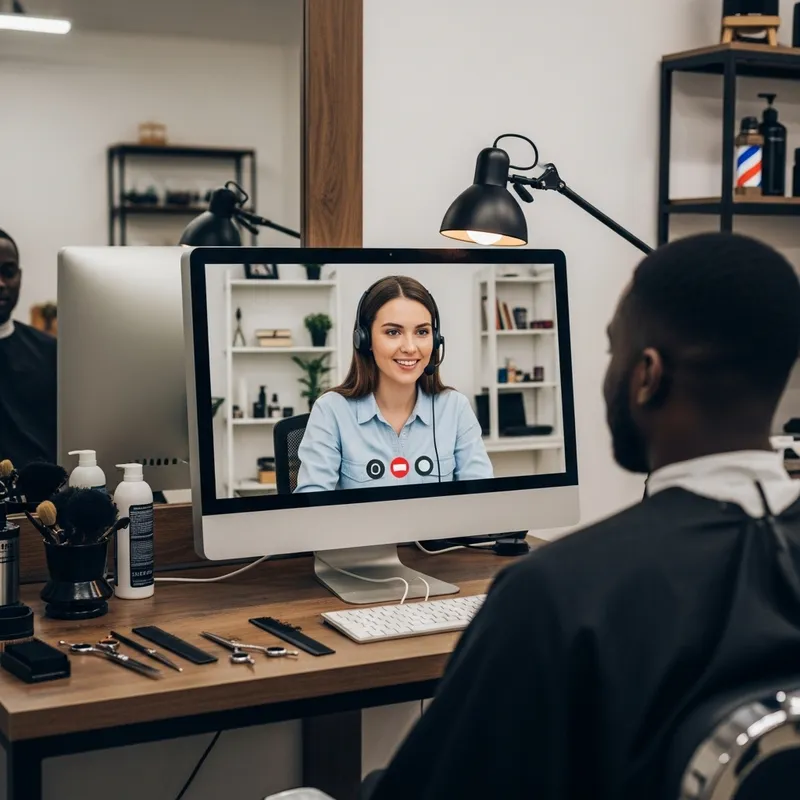 Friendly Support Team Assists Barber in Video Call