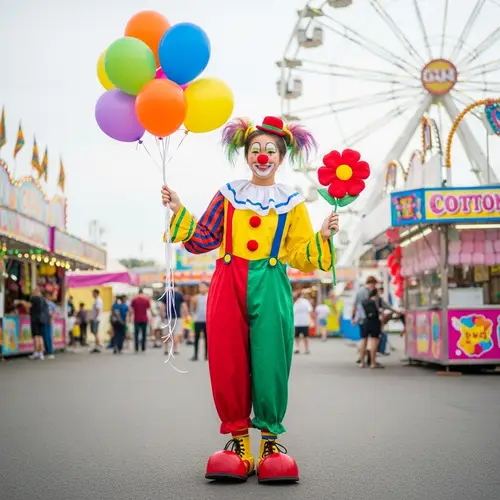 Playful Clown Girl - Joyful Scene with Colorful Balloons