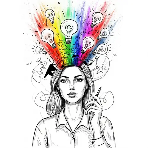 Caucasian Female Entrepreneur Brainstorming Sketch Doodle Art