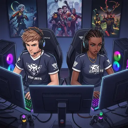 Intense Competitive Esports Gaming Scene with Distinctive Characters