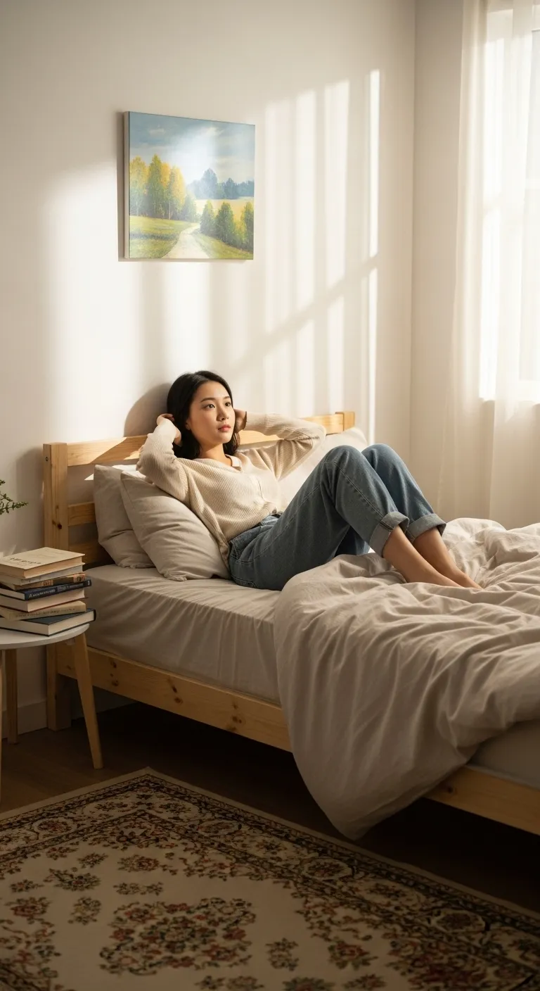 Sunny Morning with a Beautiful Girl on the Bed