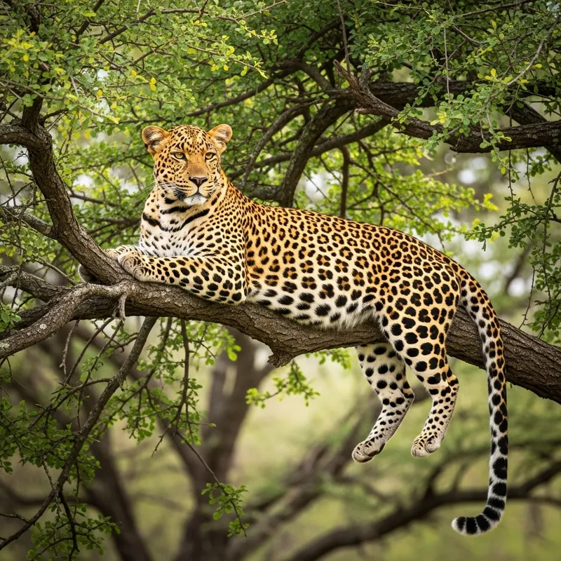 Beautiful Leopard Resting in a Tree