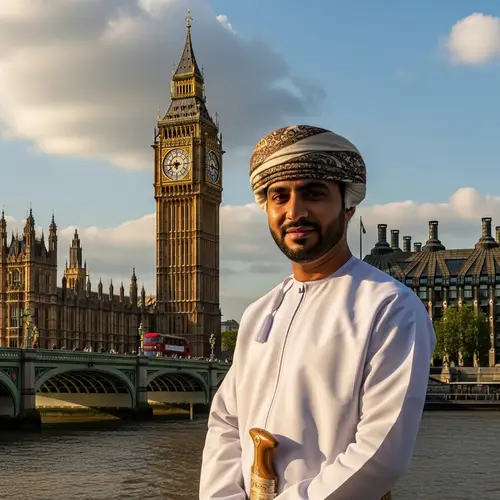 Omani Man in Traditional Attire at London Big Ben Tower