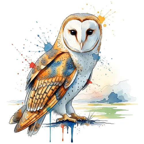 Vibrant Watercolor Painting of a Barn Owl | Artistic Wildlife Portrait