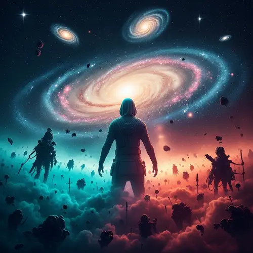 Otherworldly Creature Unfolding from Color-Saturated Nebula