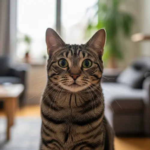 Graceful Domestic Striped Cat | Tranquil Indoor Setting