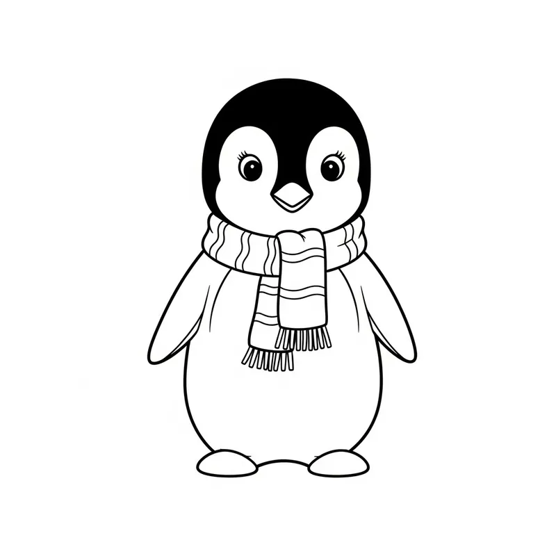 Charming Child Penguin Cartoon Coloring Page | Classic Illustration