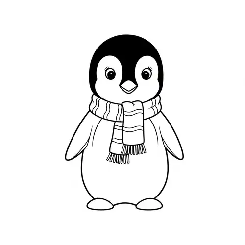 Child Penguin Cartoon Coloring Page | Vintage Style Artwork