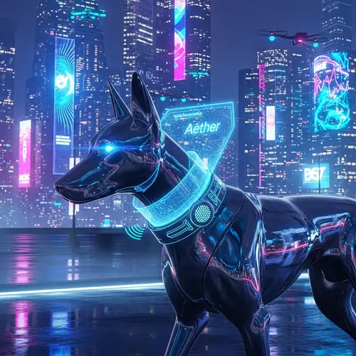 Futuristic Dog with Holographic Collar | Cyber Canine Tech