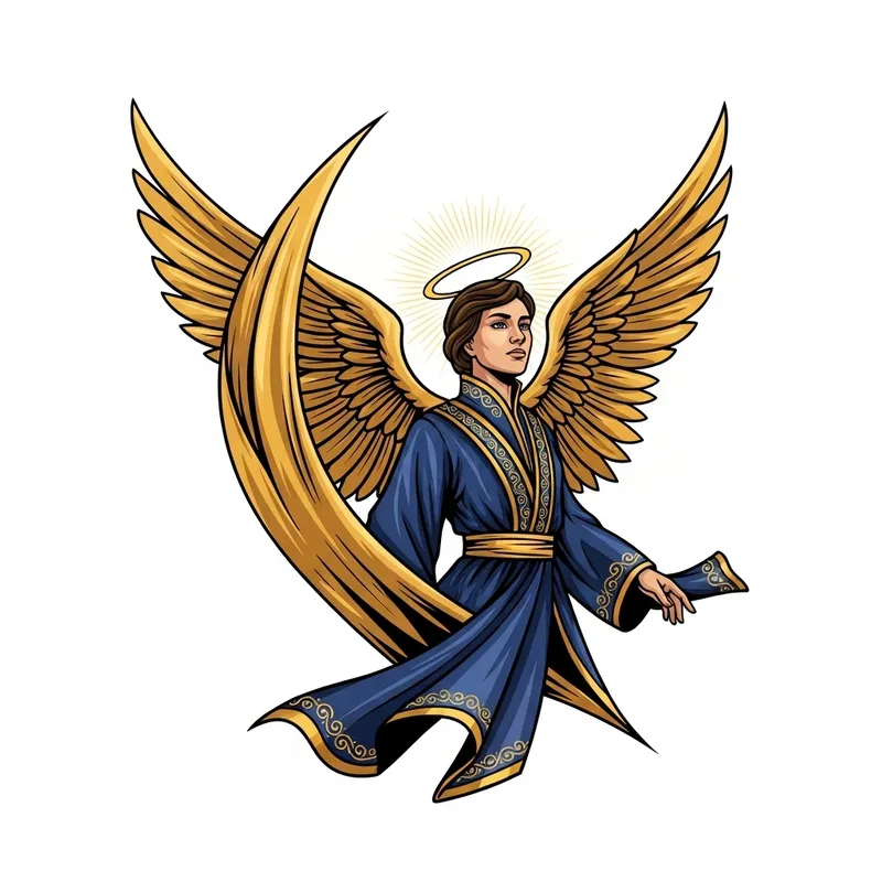 Angel Gabriel Brand Logo Design in Dark Blue & Gold Silk