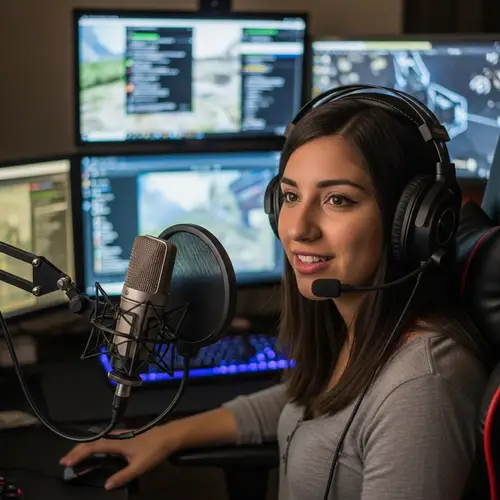 Hispanic YouTuber Girl with Brunette Hair and Gaming Headphones