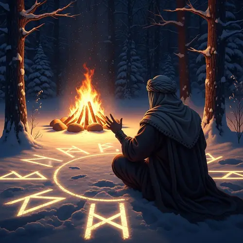 Enigmatic Middle-Eastern Shaman in Snowy Forest - Mystical Scene