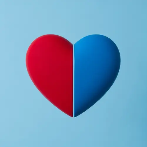 Heart Divided in Two on Blue Background
