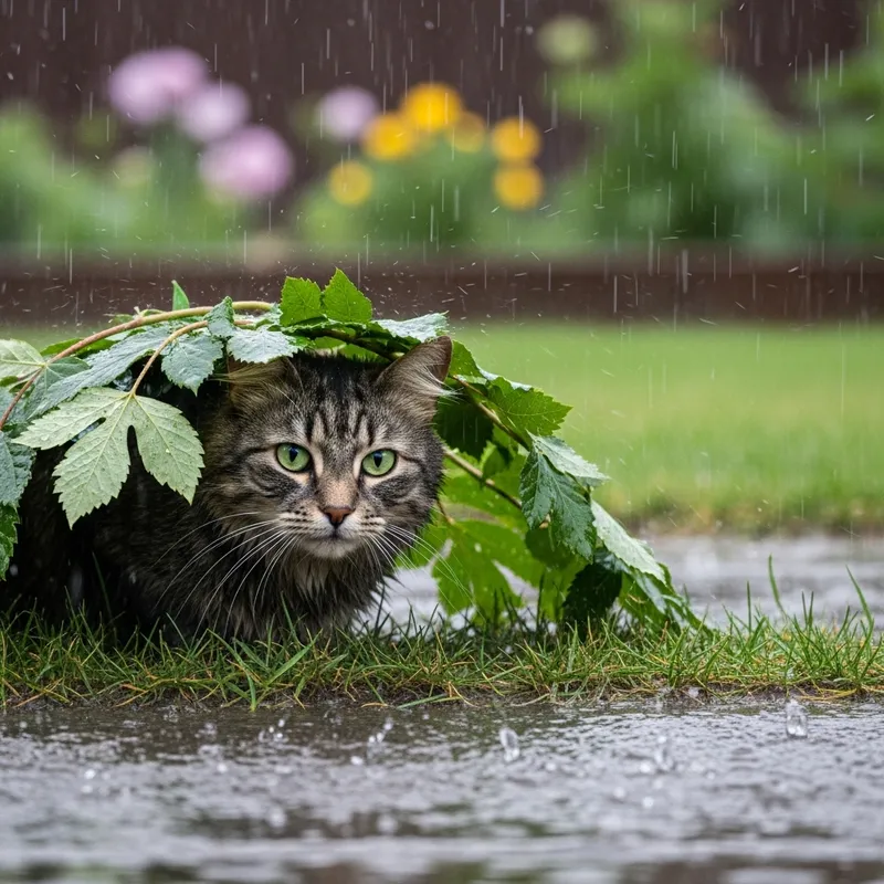 Cat Sheltering from Rain