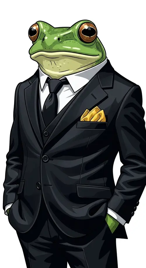 Elegant Black Suit Frog with Yellow Handkerchief