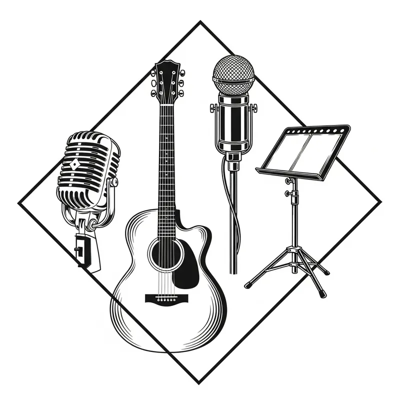 Vintage Guitar Microphone Stand Composition Vintage Guitar Microphone Stand Composition