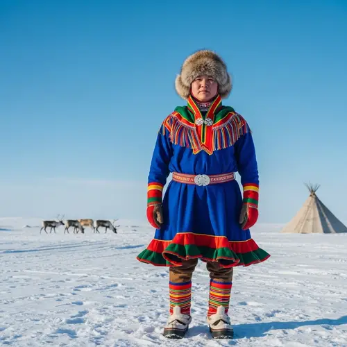 Sámi Person in Traditional Clothing Standing in Snowy Landscape