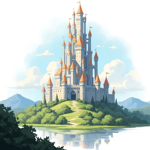 Majestic Fantasy Castle Watercolor Painting