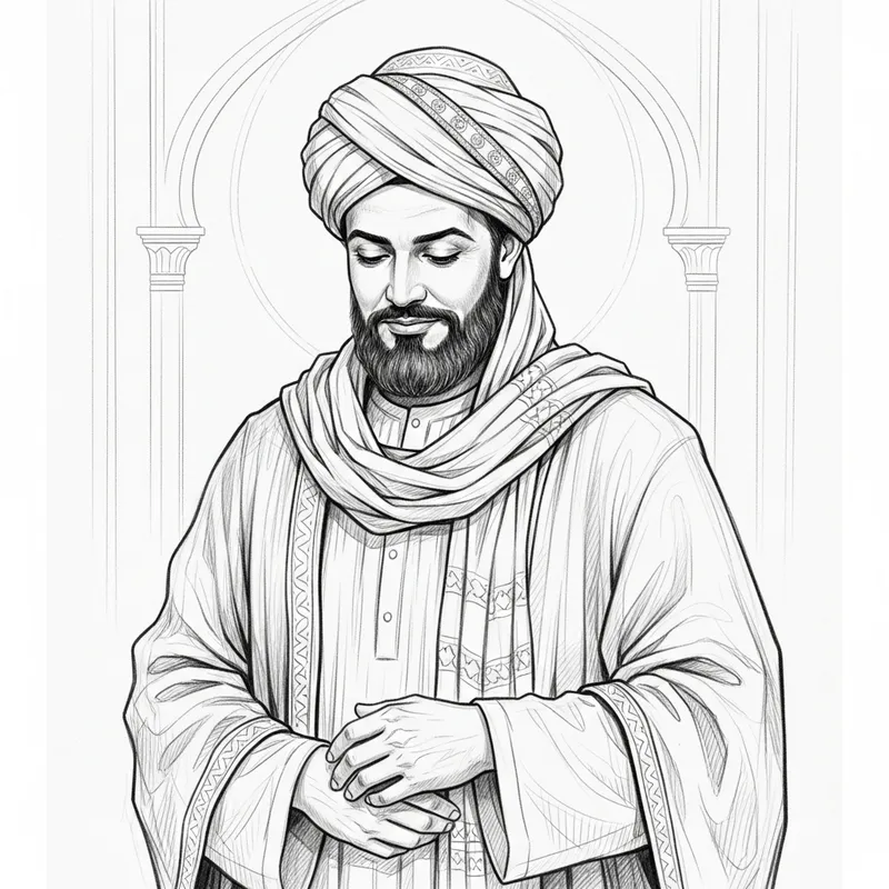 Imam Ali Pencil Sketch - Historical Religious Figure Portrait