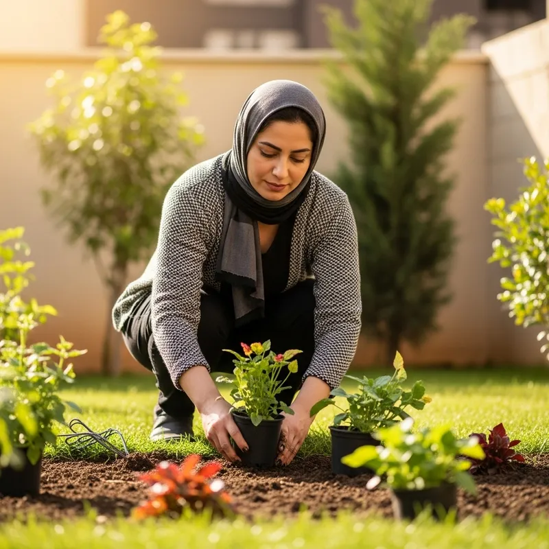 Middle-Eastern Lady Planting in Garden: Cultivating Beautiful Plants Middle-Eastern Lady Planting in Garden: Cultivating Beautiful Plants