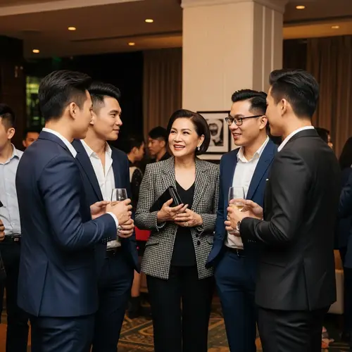 Elegant Vietnamese Woman Surrounded by Handsome Men