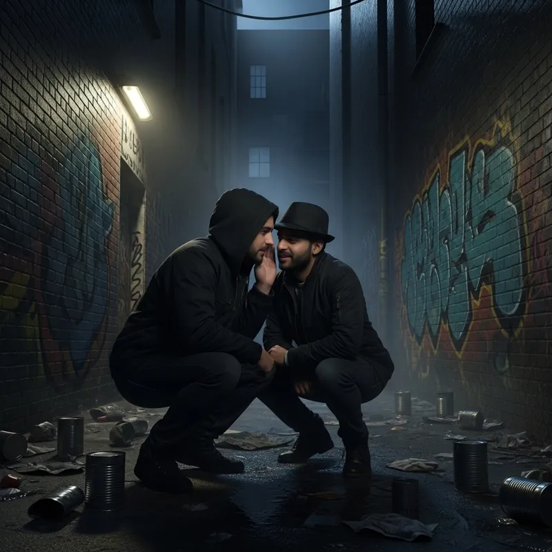 Miscreants Under Moonlight in Dim Alley