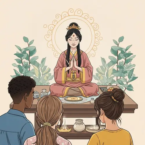 Intricate Ritual by East Asian Woman with Diverse Audience