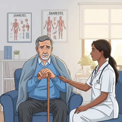 Middle-Aged Man with Diabetes Feeling Unwell in Health Center