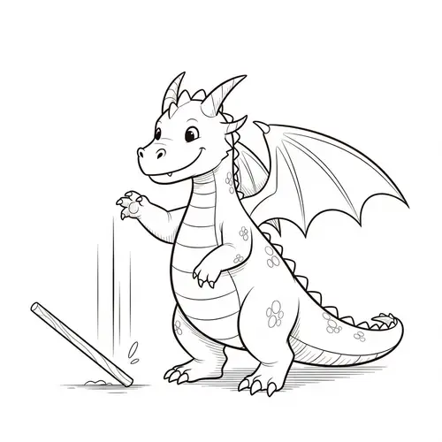 Delightfully Cute Smiley Dragon Catching a Tumbling Pole