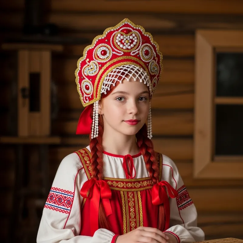Red-haired Slavic Girl in Kokoshnik | Russian Heritage