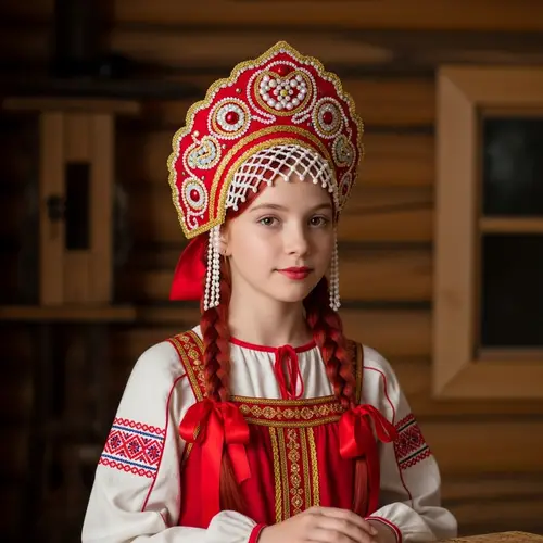 Traditional Slavic Girl with Red Hair and Kokoshnik | Russian Heritage