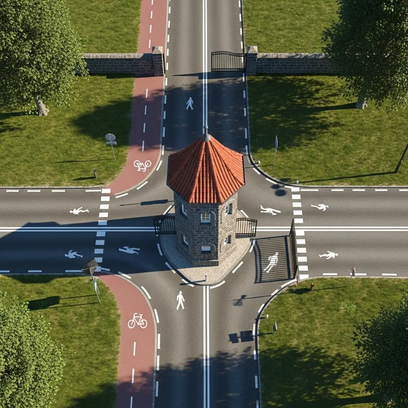 Top-down View of Sentry Box | Bicycle & Pedestrian Entry, Dual Car Gates Top-down View of Sentry Box | Bicycle & Pedestrian Entry, Dual Car Gates