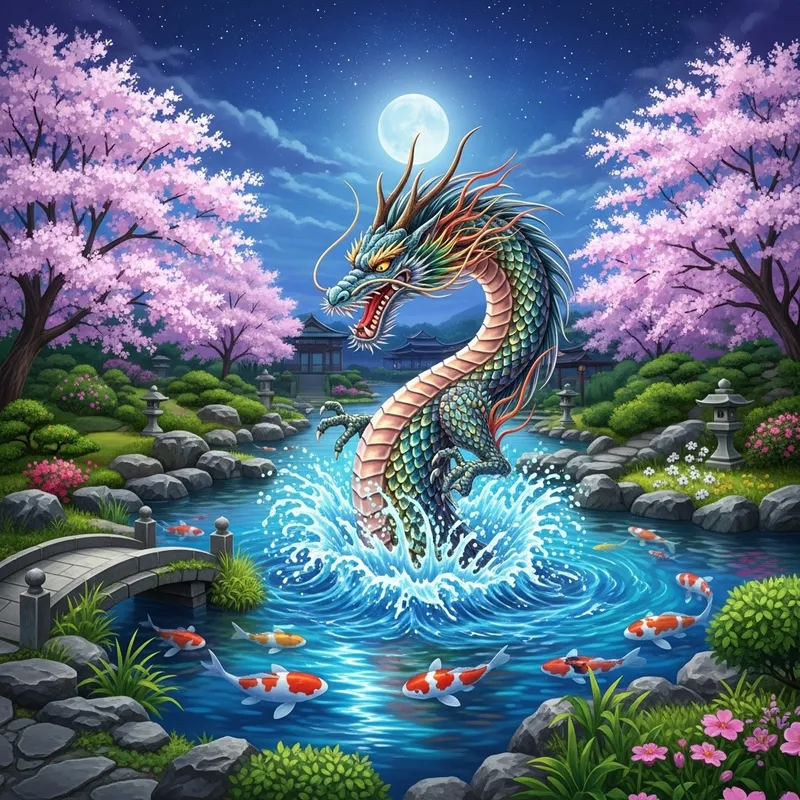 Traditional Japanese Water Dragon Fantasy Scene