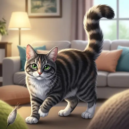 Elegant Grey Domestic Cat with Striking Green Eyes