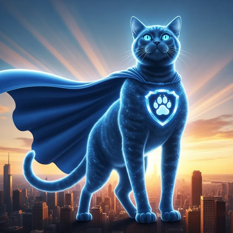 Super Hero Cat: A Majestic Feline With Blue Radiant Fur Super Hero Cat: A Majestic Feline With Blue Radiant Fur