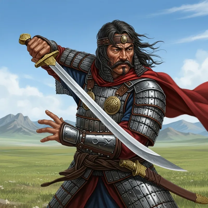 Heroic Medieval Mongolian Warrior in Battle Armor