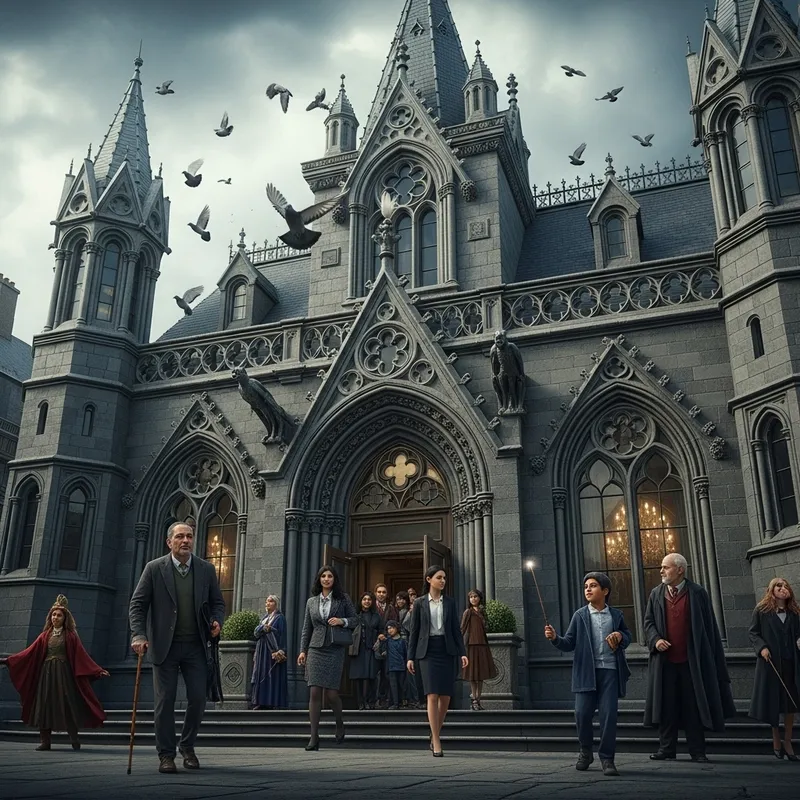 Magical Bank in Europe - Intricate Gothic Architecture and Diverse Visitors