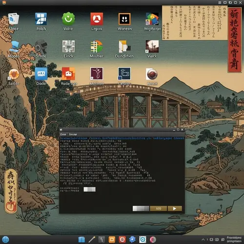 Japanese Style Linux Operating System Interface with Traditional Aesthetics