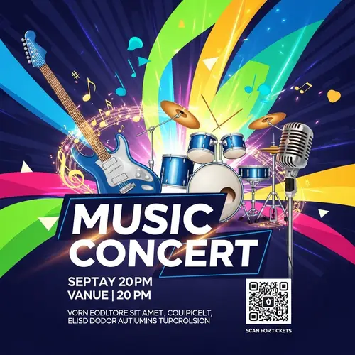 Vibrant Music Concert E-Flyer Design | Event Details & QR Code