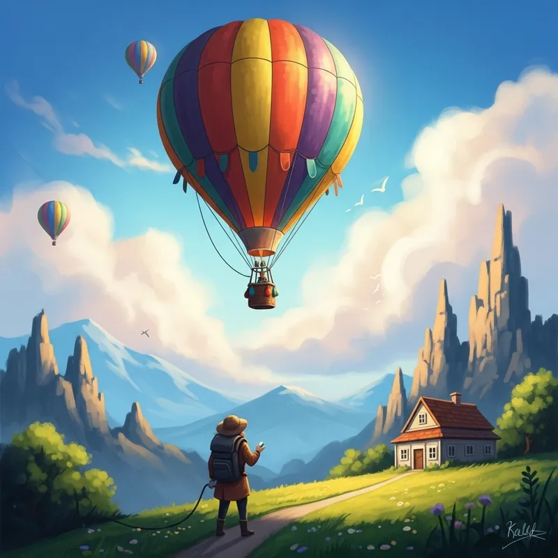 Dreamlike Hot Air Balloon Exploration | Vibrant Adventure Joy