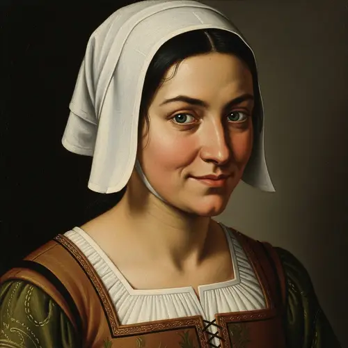 Roguish Female Maid Portrait in 14th-15th Century Style