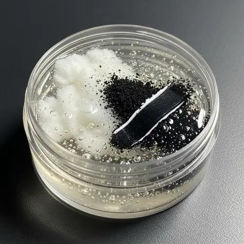 Radiant White Fluffy Substance & Coal-Black Dust Blend
